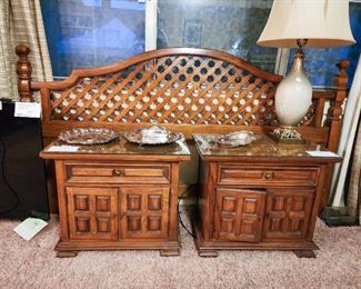 Thomasville king headboard, two nightstands