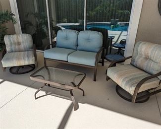 6 piece outdoor seating set - 2 swivel chairs, loveseat, coffee table, and 2 end tables