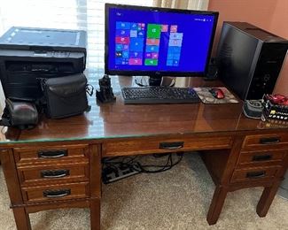 Office Desk, Printer, Computer w Monitor