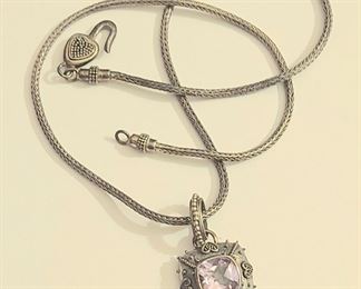 Estate sterling silver & 18k gold Amethyst gemstone pendant necklace