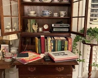 Mahogany Secretary • Queen Anne Legs • Two Glass Upper Doors • Two Lower Drawers • 71”h x 34”w x 18 1/2” d (overall • closed) • $330