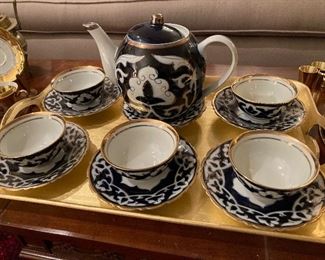 Blue, White, & Gold • Uzbekistan • Porcelain • Tea Service • $90