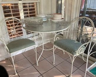 White • Iron • 3pc • Patio Set • Glass Top Table • 36”dia • $165