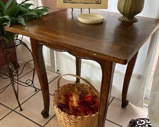 1970’s • Country French • Solid Oak • Occasional Table • 29 1/2”h x 27 1/2” square • $165 • (two available)