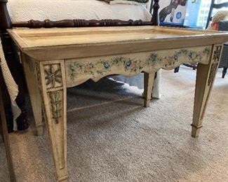 Italian • Hand Painted • Antique Look • Occasional Table • 24”h x 38”w x 24”d • $195