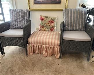 Gray • Wicker • Chairs • $225 pair
Pink Stripe • Foot Stool • $49.50