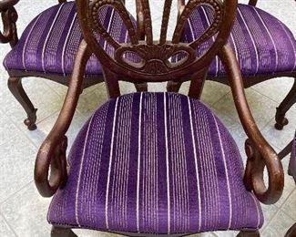 2_____$450 
Set of 4 wood chairs with purple upholstery 42Tx23Wx19 to seat 