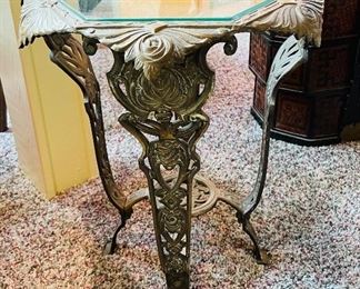 7_____$95 
Art Deco Brass table glass top 21Tx24Dx19W