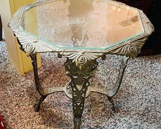 7_____$95 
Art Deco Brass table glass top 21Tx24Dx19W