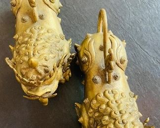 14_____$200 
Pair of Brass foo dogs 9'x13'