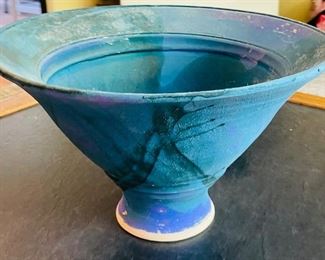 21_____$70 
Pottery bowl unsigned artist made 11Tx17D with side dish 
