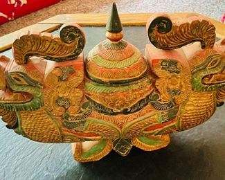 20_____$90 
Thailand incense urn two dragon face wood carved 12x17x4