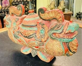 20_____$90 
Thailand incense urn two dragon face wood carved 12x17x4