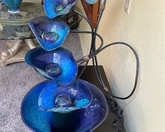22_____$250 
Glass blown fountain with paperweight style balls 25x32x