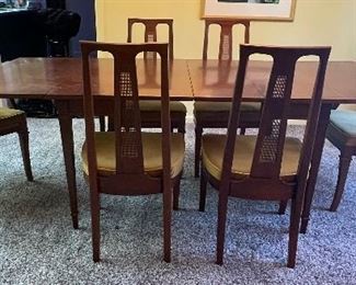 27_____$950 
MCM Drexel dining table mahogany 40L or 79L x 42W
4 chairs & 2 captain 40"T x23W 
