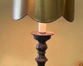 30_____$150 
MCM Pair of lamps 46x18 composite with gold shades&nbsp;