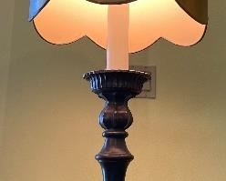30_____$150 
MCM Pair of lamps 46x18 composite with gold shades&nbsp;