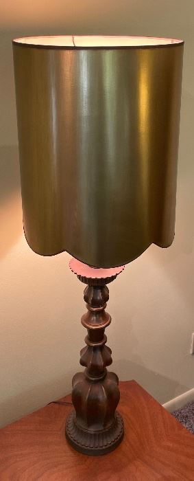 30_____$150 
MCM Pair of lamps 46x18 composite with gold shades 