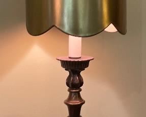 30_____$150 
MCM Pair of lamps 46x18 composite with gold shades&nbsp;