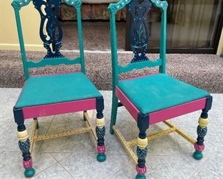34_____$100 
Pair of 2 artist painted chairs 38x17