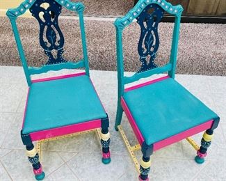 34_____$100 
Pair of 2 artist painted chairs 38x17