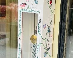 35_____$150 
Artist painted tall case clock 71x16x10 Herschede MS 