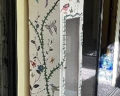 35_____$150 
Artist painted tall case clock 71x16x10 Herschede MS 