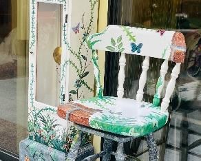 37_____$70 
artist painted bar height bartstool single 42x17x29 floor to seat&nbsp;