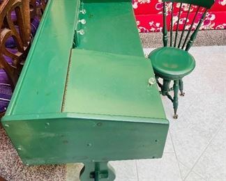 38_____$395 
Green painted desk 37x54x27 and with piano stool swivel 