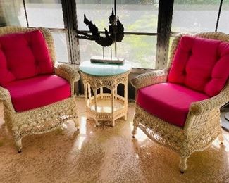 46_____$225 
Cream wicker 2 armchairs set 38x30 + side table 