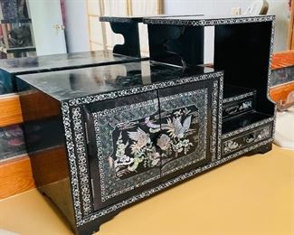 63_____$250 
Lacquer jewelry box 24x10x16 with mother of pearls birds and designs 