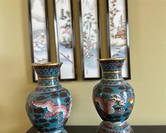 Chinese Cloisonné Champleve Enamel Vase ( a pair) 