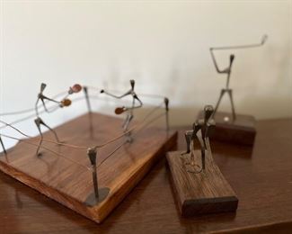 Wood Copper Boxing, Golf, Horseshoe Figurines 