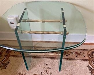 Post Modern 3/4 Inch Glass Beveled, Occasional Table, Gold Accent