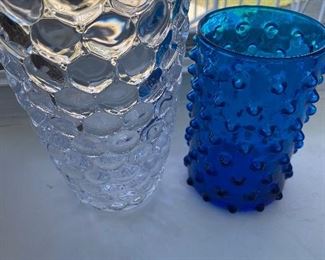 Mid Century Bubble Glass, Mid Century Empolli Italy Hobnail 