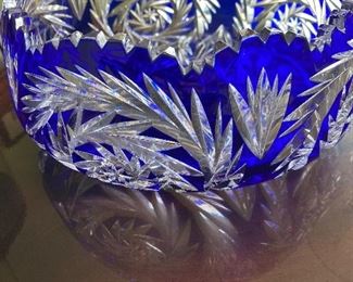 Vintage STUNNING! Czech Bohemian Cobalt Blue Cut Crystal Sawtooth, Centerpiece