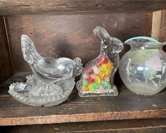 Lot 75   7 Bid(s)
Antique Glass Rabbit Candy Holder, Victorian Vase and More