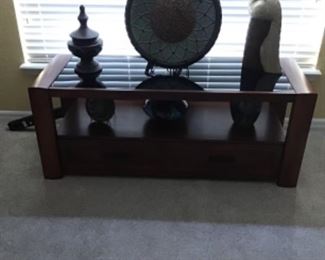 Cherry TV Console with Glass Top