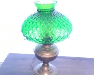 Brass & Green Glass, electric, oil lamp
