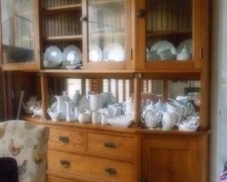 LARGE KITCHEN CABINET / LG. SET OF WHITE CHINA