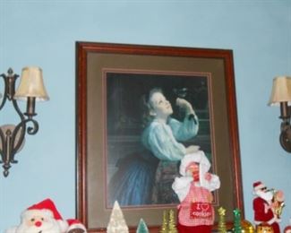 LARGE PRINT/ COLECTION OF SANTA'S AND CHRISTMAS TREES