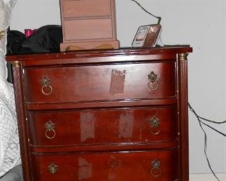 MAHOGANY FOOTED 4 DRAWER CHEST- JEWELRY CHEST