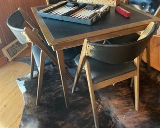 Card table w/chairs & cowhide rug