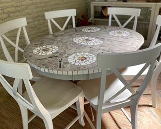 Mosaic top dining table & 6 chairs