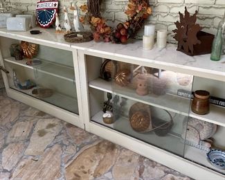 Pr marble top display cabinets