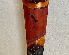 Copper South Western Sculpture With Gecko And Turquoise Signed K H 