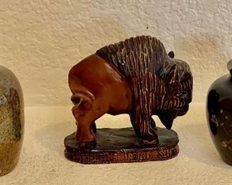 St Joseph's Indian School Resin Buffalo, (2) Pottery And Stone Vases