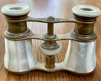 Pair Of Antique Lefils Paris Mother Of Pearl And Brass Opera Glasses 
