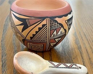 S Honanie Tewa Hopi Hand Painted Bowl And Spoon