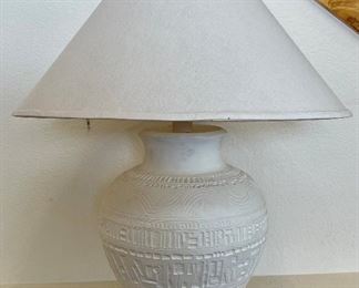 Hand Carved Pottery Lamp With Shade
